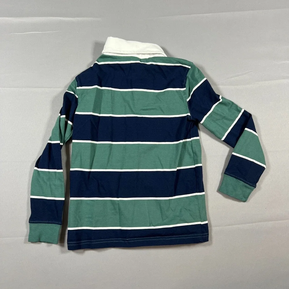 Tommy Bahama Rugby Shirt Kids Medium Navy Green Striped Long Sleeve Performance
